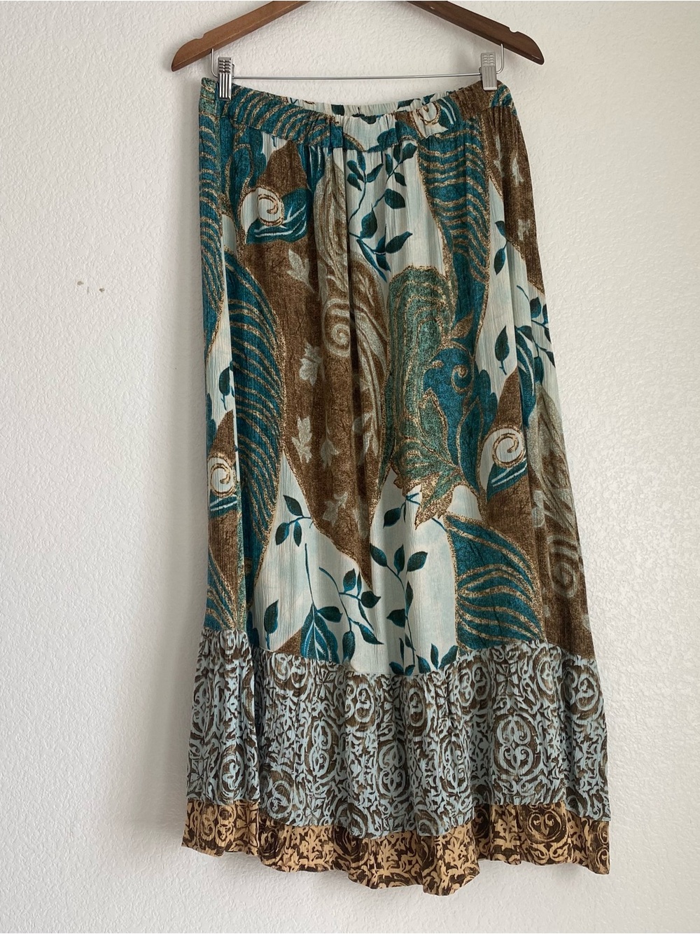 Vintage Casual Studio NY maxi rayon tiered floral ruffle skirt, L